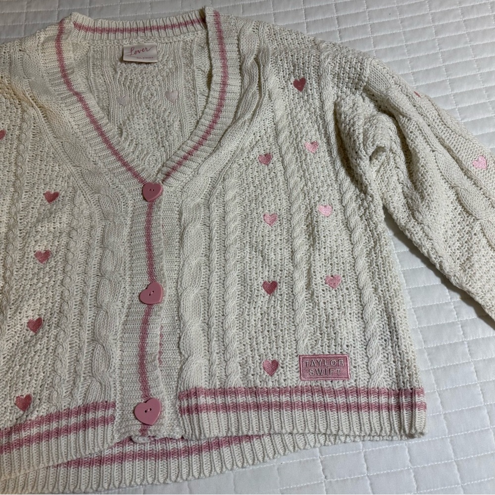 Taylor Swift Cream and Pink Heart Sweater